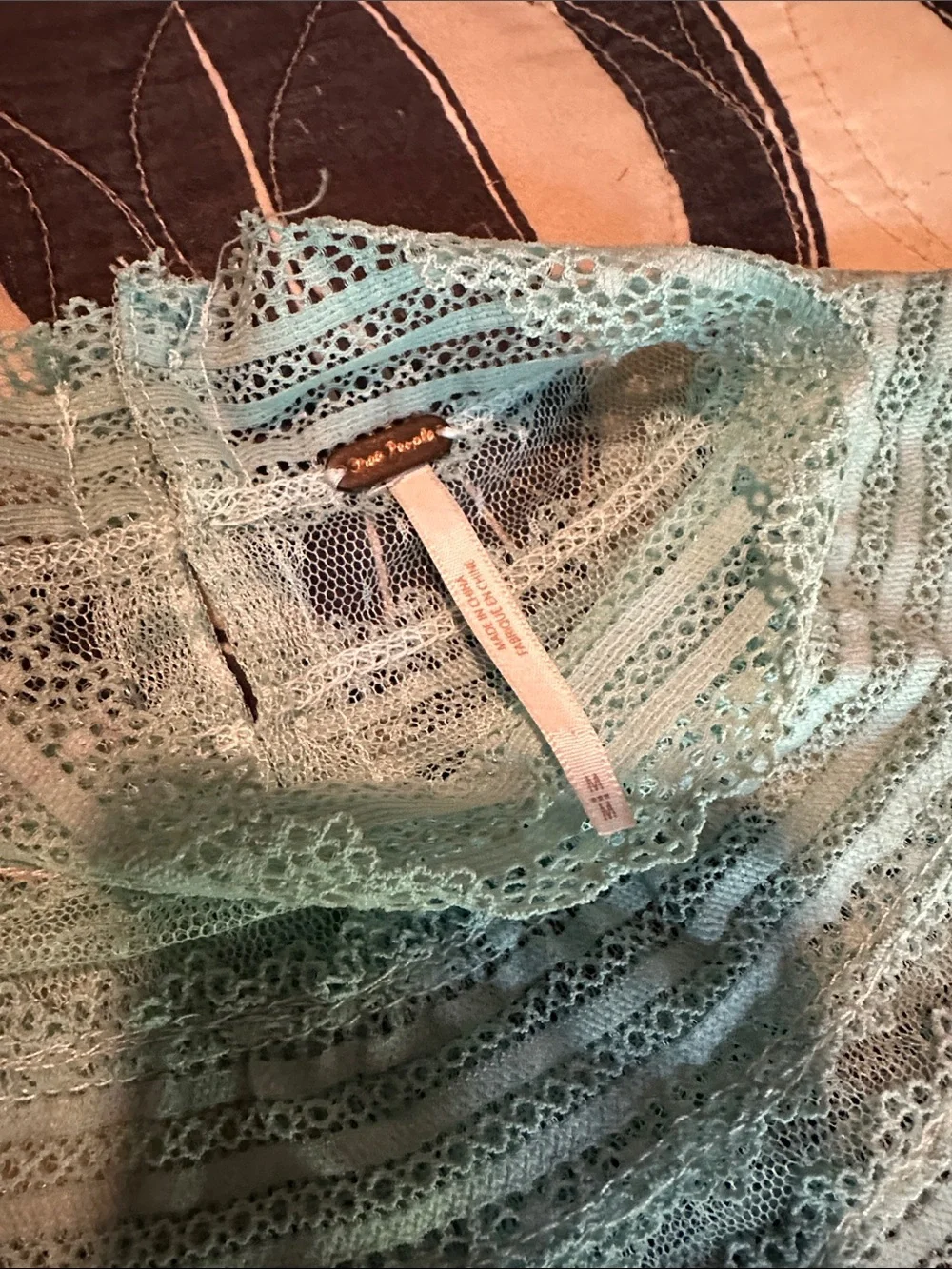 Free People Pale Blue stretch Lace Long-Sleeve Blouse